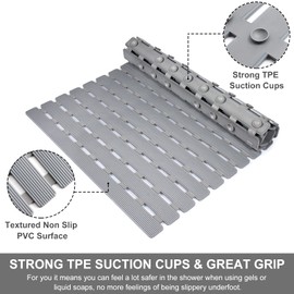 Yolife Quick Drain Shower Mat, 24.8 x 15.8 inch Power Grip Shower Mat Non Slip, Raised Non Slip Shower Mats for Inside Shower, Heavy Duty Curlable Stand up Shower Floor Mat,Grey