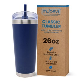 MyBevi Classic Premium Stainless Steel Tumbler with 12-Hour Temperature Control, Tritan Lid, and BPA-Free Construction | Navy Blue, 26 oz