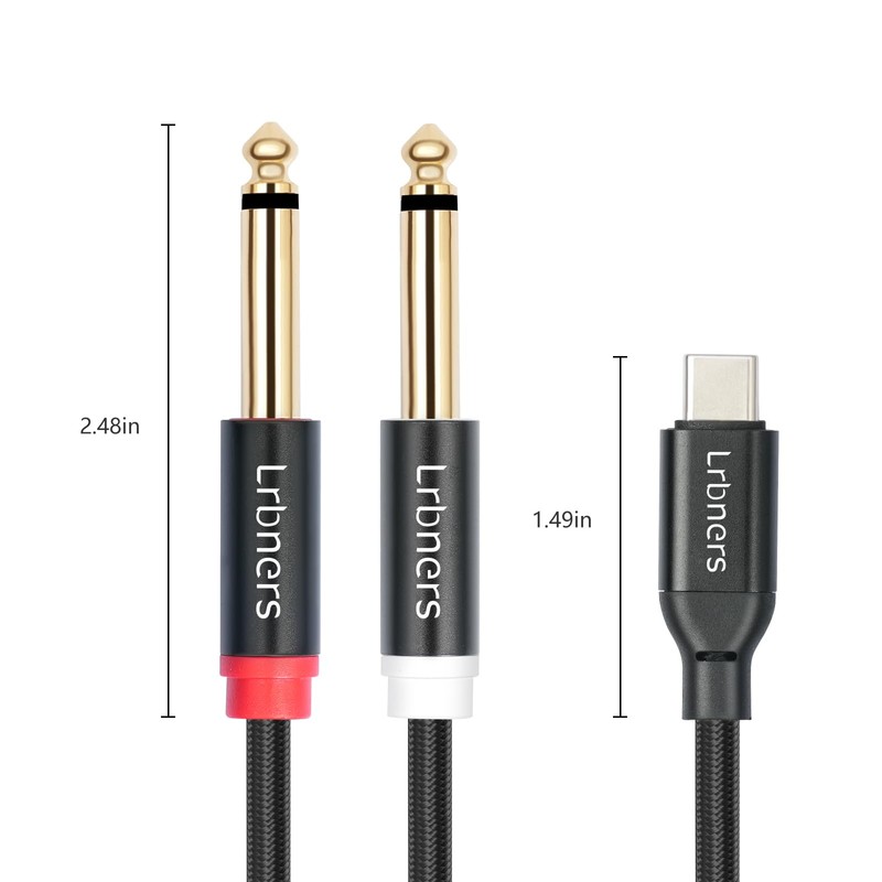 Lrbners 6.6FT(2M) USB-C to Dual 6.35mm TS Male Cable -