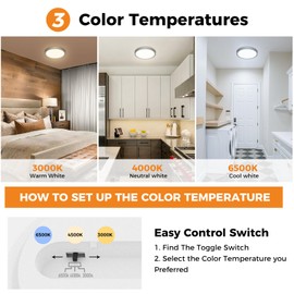 slochi Bathroom Light, 3000K/4000K/6500K 3 Color Temperature, Waterproof IP54, Small, Round, Modern, Flush Ceiling Light for Bathroom, Kitchen, Bedroom, Hallway and More