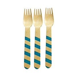 Perfect Stix Striped Forks 158 36-Blue Printed Wooden Forks with Blue Stripes Pattern, 6" (Pack of 36)
