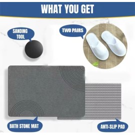 Stone Mat Non-Slip Absorbent Bathroom Mat for Bathroom and Kitchen- Grey