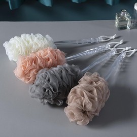 Wisafory Duschschwamm mit Stiel Badeschwamm Rückenbürste Mesh Badebürste Körperschrubber Weiche Hautreinigung Schwammbürsten Peeling Duschbürste Badewäscher für Frauen und Männer Grau