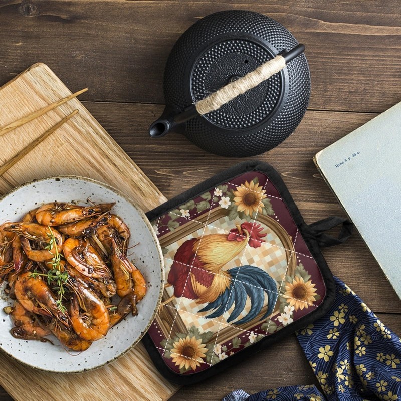 Biyejit Sunflower and Rooster Oven Mitts and Pot Holder Set