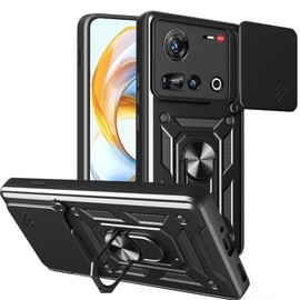 ESHUYI® Case for nubia Z70 Ultra 5G with Slide Camera Cover, Military Grade Shockproof Protective Cover with Rotatable Metal Ring Kickstand [Support Magnetic Car Mount], Black