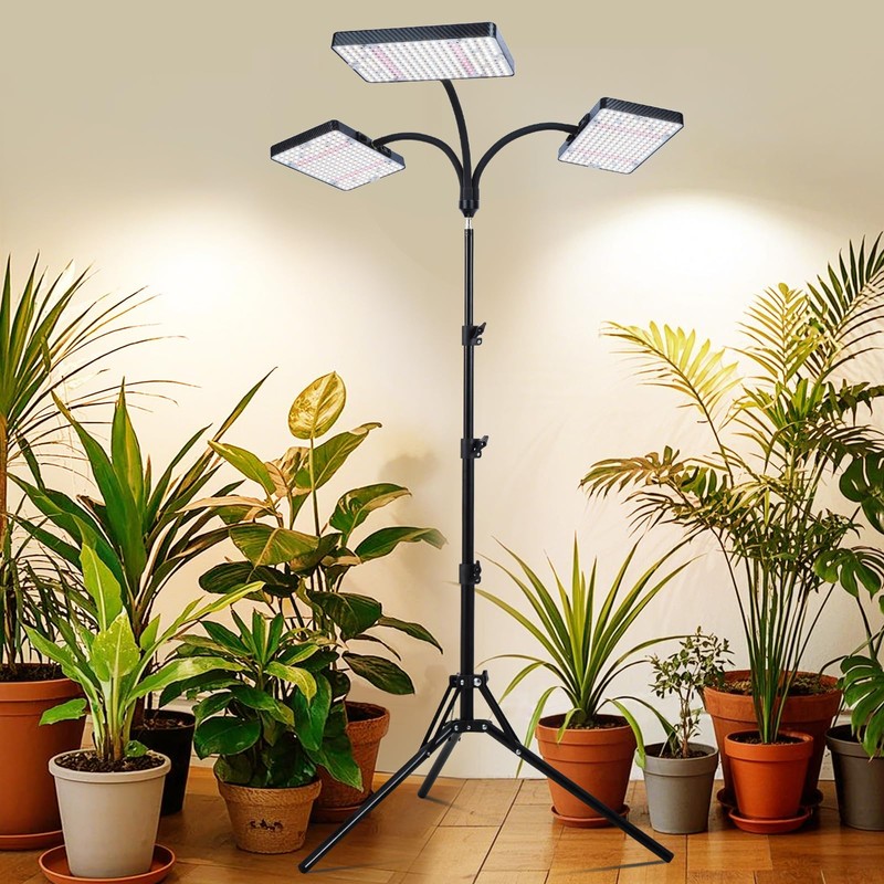 3Head 75W Standing Grow Lights for Indoor Tall Plants, Monstera