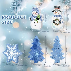 Threehoney 5 Pcs Winter Snowman Christmas Decorations Indoor Cute Snowflake Table Decoration Farmhouse Wooden Xmas Tree Tiered Tray Decor House Sign Table Centerpieces for Party Office Home Shelf
