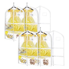 Chutai Clear Dance Garment Bags, 40" Dance Costume Bags with 5 Zipper Pockets, Kids Garment Bags for Hanging Clothes for Closet Storage, Dance Competition(6 Pack, White)