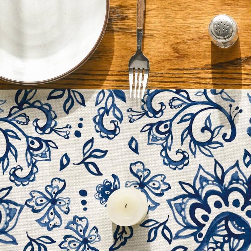 Artoid Mode Beige Floral Paisley Table Runner, Seasonal Spring Kitchen