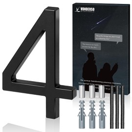 VONDERSO 6 Inch Floating House Numbers and Letters for Outside,Black Metal Modern Outdoor Address Sign for Yard Street and Mailbox, Zinc Alloy Solid Address Numbers and Letters,number 4
