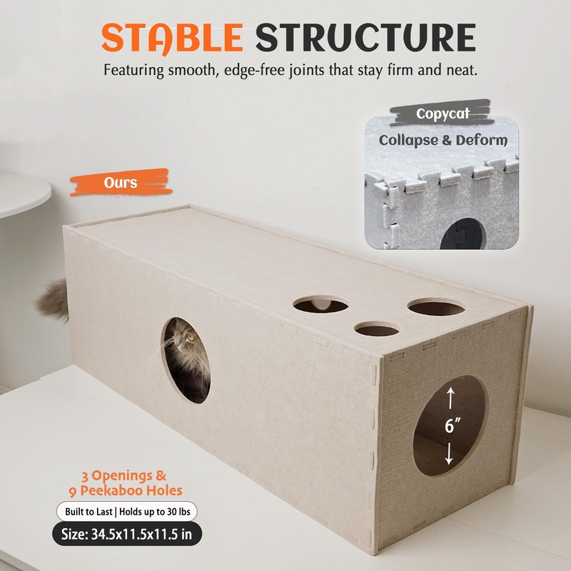PETKARAY Cat Tunnel, Original Cat Hideaway Cave for Indoor Cats,