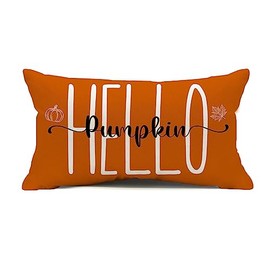 Faromily Hello Pumpkin Pillow Covers 12x20 Fall Happy Harvest Maple Leaf Seasonal Autumn Thanksgiving Decor Outdoor Fall Pillows Decorative Lumbar Throw Pillow Cushion Cases for Sofa Couch (Orange)