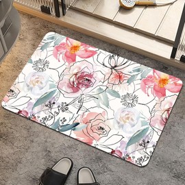 Alfombra de baño, clásico, grande, floral, antideslizante, de secado rápido, superabsorbente, delgada, se ajusta debajo de la puerta, fácil de