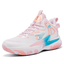 KIUSMETY Basketball Shoes for Womens Mens Fashion Comfortable Volleyball Sneakers Breathable High Top Non Slip Outdoor Sport Woman Man Shoe Pink Size 6