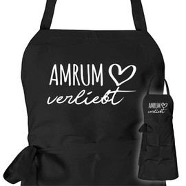 huuraa Apron Amrum in Love Unisex Apron with Name of Your Favourite Island Gift Idea for Friends and Family, black