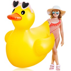 Hungdao 4 Feet Giant Inflatable Duck Huge Rubber Duck Large Blow up Duck Inflatable Duck Pool Float for Kids Summer Beach Swimming Pool Party Decoration(Glasses)