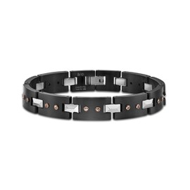 Metro Jewelry Stainless Steel and Tungsten Bracelet for Men with Black and Rose Ion Plating - 8.75 Inches Long and Fold Over Clasp