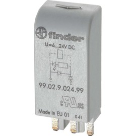 FINDER 99.02.9.024.99 6-24 VDC, 99 Series, Coil Indication and EMC Suppression Module, Green LED + DIODE Module, LED Indicator, Standard Polarity