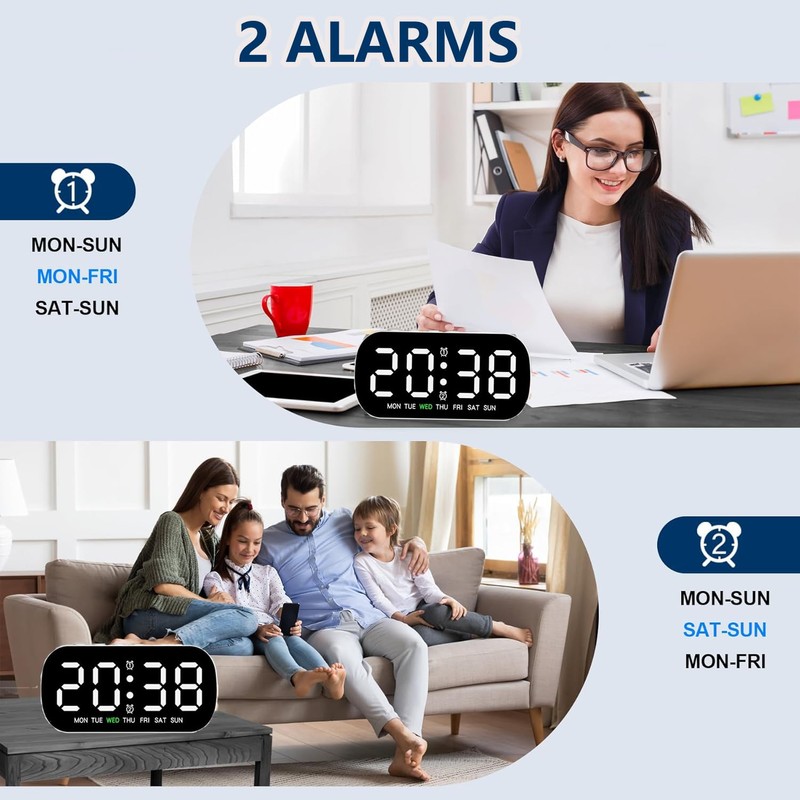 HEEYoo Digital Alarm Clock for Bedside, Digital Clock with LED