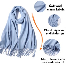 MaaMgic Women's Warm Autumn Scarf, Plain Cotton Scarf With Tassels/Fringes, 40+ Colours, Plain and Checked Pashmina, XL Scarf, Stole, Multifunctional - Sky blue, size: 200*70cm