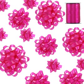 25 Pcs Gift Bows Assortment - 3 Size Gift Bowsand 1 Crimped Curling Ribbons, Perfect for Christmas, Holiday，Birthdays, Weddings, Baby/Bridal Showers, Party (Rose red)