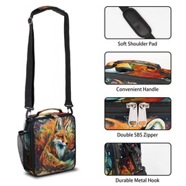 Funky Qiu Lunch Bag for Woman Man Watercolor Ethnic Fox Insulated LunchBox Tote Bag with Adjustable Strap Leakproof Meal Prep Container Lunch Cooler for School Work Office
