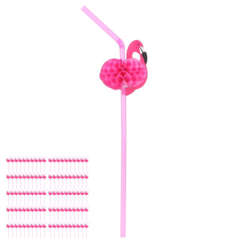 100Pcs Flamingo Drinking Straws Cute Pattern Environmentally Friendly Bendable Cocktail