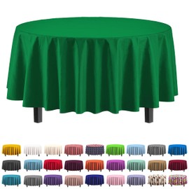 Exquisite 4-Pack Emerald Green Plastic Table Cloth - 84-Inch Round - Disposable Tablecloth for Parties and Picnics