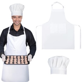 GOTDYBST Chef's Apron for Women, Apron White and Chef's Hat for Men, Adjustable Chef Costume, Waterproof Apron for Women and Men, Kitchen Apron with 2 Pockets for Kitchen, Home, Restaurant, Hotel,