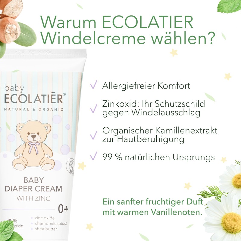 Ecolatier Zinc Oxide Baby Nappy Cream, 100 ml, Vegan Certified,
