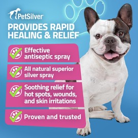PetSilver Wound & Skin Spray - Chelated Silver, Superior to Colloidal Silver - Dog Wound Spray, Hot Spot, Allergy Relief for Dogs, Itch Spray for Cats - Natural Skin Soother - Made in USA - 4 fl oz