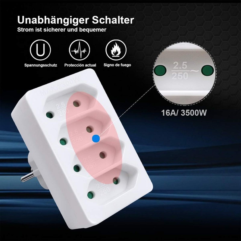 ExtraStar 4-Way Multiple Socket with Child Lock, Socket Adapter, 2