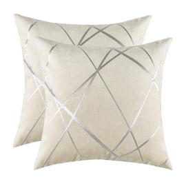 GIGIZAZA Cushion Covers 18 x 18 Inch Cream Square Chenille Decorative 45 x 45 cm Pillowcases for Sofa Bedroom Living room Set of 2