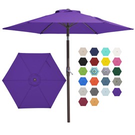 JEAREY 7.5FT Patio Umbrella Market Table Umbrella with 6 Sturdy Ribs, Push Button Tilt/Crank Outdoor Umbrella for Garden, Deck, Backyard, Pool and Beach,Dark Purple