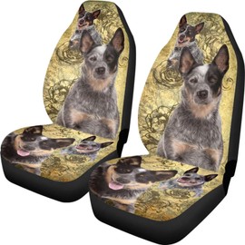 ZIATUBLES Blue Heeler Australian Cattle Dog Pattern Universal Fit Car Front Seat Cover Set of 2 Car Interior Accessories, Front Auto Seat Cover for Car Truck Van SUV
