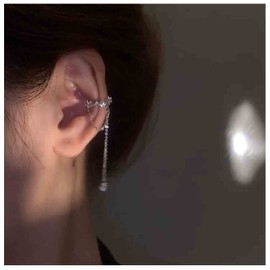 Yheakne Vintage CZ Circle Earrings Silver Crystal Ring Helix Earrings Long Chain Drop Earrings Not Pierced Clip On Earrings Long CZ Earrings Earrings Jewellery for Women and Girls