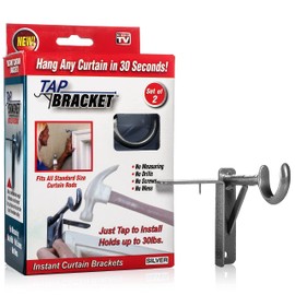 Spark Innovators Silver Tap Bracket - Hang Curtains in 30 Seconds! No Drill Instant Curtain Rod Brackets - Fits 1.25", Holds 30 lbs, As Seen on TV