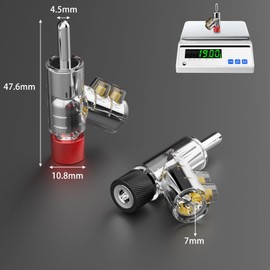 Preffair 4Pcs 45 Degree Self-Locking Banana Connectors Copper Alloy Double Screws Solderless for Speakers Wires Amplifier Speaker Devices(Rhodium Plated, BA1489)