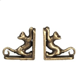 Dollhouse Cat Bookends Antique Bronze Miniature Bookcase Study Accessory