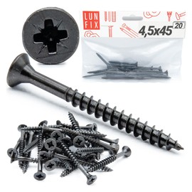 4.5 x 45 mm, 20 Piece Screws Set, Self-Tapping Countersunk Head, Black, Phillips, Galvanised, Wood, Metal, Drywall, Fixing, Precision