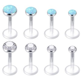 Mayhoop Pack of 8 Clear Lip Piercing Tragus Helix Earrings Labret Piercing Plug Flexible Acrylic 16G with CZ Opal Piercing Lip for Women Men 6 mm/8 mm/10 mm, no-metal-type, 6 mm - 8 pieces set 3