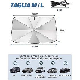 Parasol para Auto 140x78 cm Universal – Protector Solar para Parabrisas con Aislamiento Térmico, Bloqueo UV 99%, Cortina Plegable contra Calor y Sol para Coche, SUV, Camioneta (140X78CM)