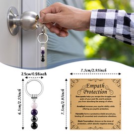 Jielahua Healing Crystal Keychain Uplifting Daily Remind Crystal Keyring for Women Empath Protection Farewell Going Away Gifts Amethyst Natural Stone Inspirational Encouragement Gift