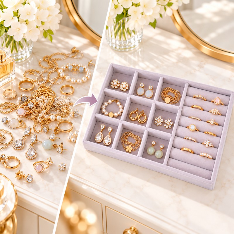 Velvet Jewelry Organizer Tray for Jewelry Storage – 6 Grid,