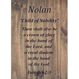 Nolan "Child of Nobility" Keepsake Name Meaning Card with Bible Verse