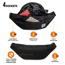 Vibe Festival Gear Fanny Pack for Men Women - Many Prints - Black Holographic Silver Gold Cute Waist Bag for Festival Rave Hiking Running Cycling