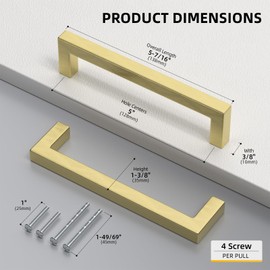 goldenwarm 10 Pack Gold Cabinet Handles 5 Inch Gold Cabinet pulls Square Drawer Handles for Cabinets Stainless Steel Kitchen Hardware for Dresser Drawer