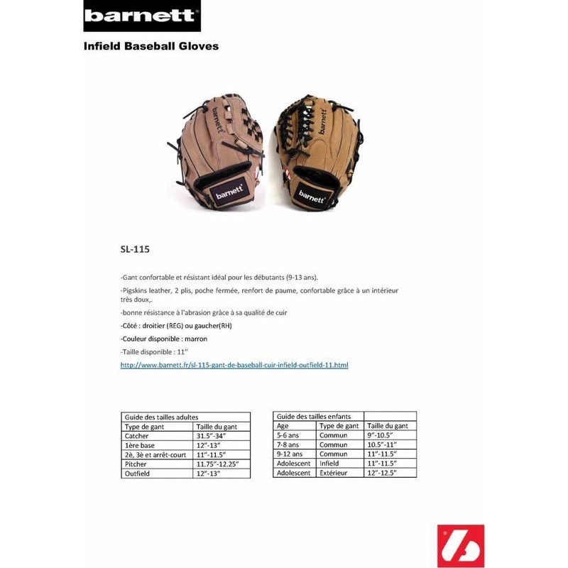 barnett SL-115 REG gloves of baseball cuir infield/outfield 11", pour