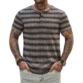 VOGSTART Mens Henley Shirt Stripe Party Tee Striped Basic Casual Summer Stretch T-Shirt White XL