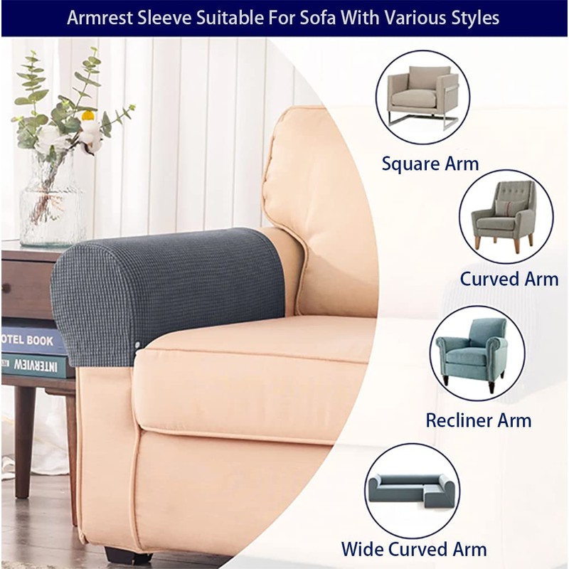 Premium Polyester Sofa Arm Cover, Scratch Resistant Protector Covers,Elastic Armrest
